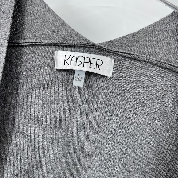 KASPER Faux-Fur-Cuff Open-Front Cardigan Size Medium in Gray and Black NWT - Picture 7 of 9